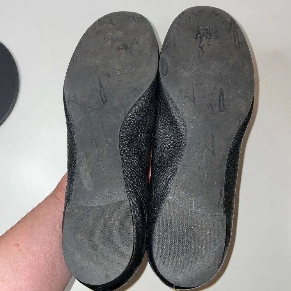 J VINCENT REFLECTION Ballet Flats Medallion Silver Leather Sz 6.5 Black Pebbled
